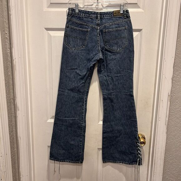 Vintage Unionbay Jeans Blue Flare Low Rise Lace Up‎ Tie Hems Y2K Size 5 Grunge - Picture 6 of 10